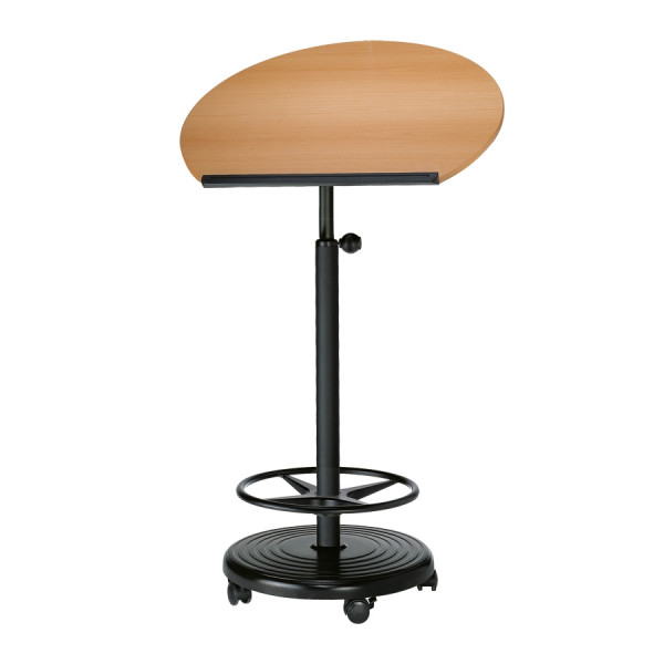 officeplus Stehpult Rolls Comfort, Gestell schwarz, höhenverstellbar, Rollen, Tischplatte rechteckig, halbrund, neigungsverstellbar, Dekor wählbar